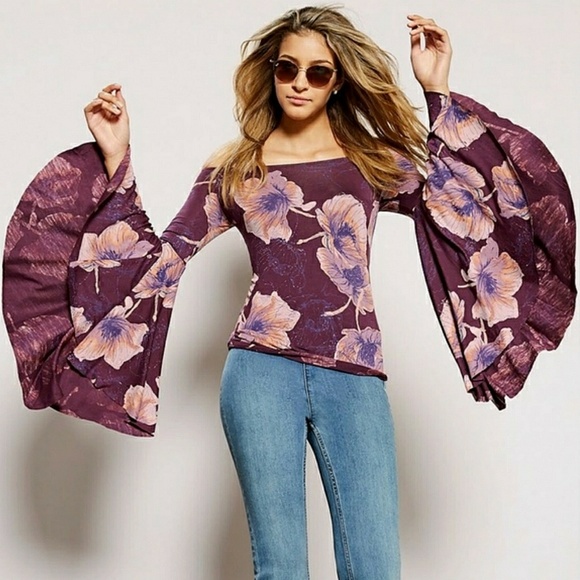 Free People Tops - Free People Purple Floral Birds of Paradise Blouse